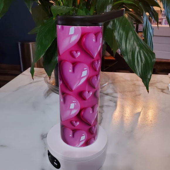 Pink Hearts Puffy 3D Bubble 20oz Tumbler with duo lids 🎉sale - Picture 7 of 9
